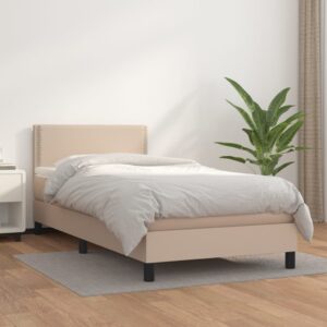 Κρεβάτι Boxspring με Στρώμα Καπουτσίνο 90x190εκ.από Συνθ. Δέρμα