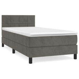 Κρεβάτι Boxspring με Στρώμα Σκούρο Γκρι 90x200 εκ. Βελούδινο