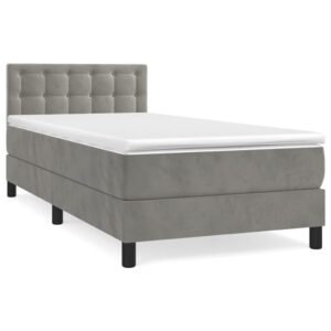 Κρεβάτι Boxspring με Στρώμα Ανοιχτό Γκρι 90x200 εκ. Βελούδινο