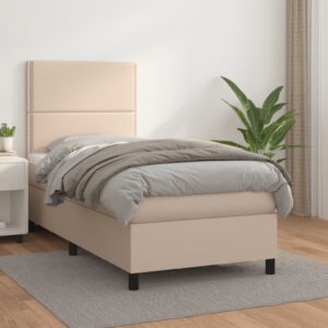 Κρεβάτι Boxspring με Στρώμα Καπουτσίνο 90x190εκ.από Συνθ. Δέρμα