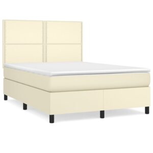 Κρεβάτι Boxspring με Στρώμα Κρεμ 140x190εκ. από Συνθετικό Δέρμα