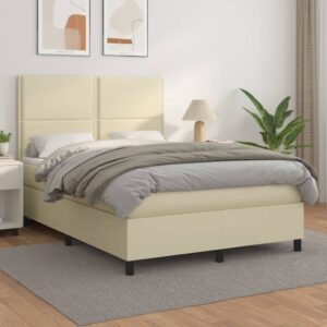 Κρεβάτι Boxspring με Στρώμα Κρεμ 140x190εκ. από Συνθετικό Δέρμα