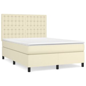 Κρεβάτι Boxspring με Στρώμα Κρεμ 140x190εκ. από Συνθετικό Δέρμα