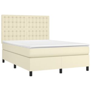 Κρεβάτι Boxspring με Στρώμα Κρεμ 140x190εκ. από Συνθετικό Δέρμα