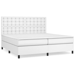 Κρεβάτι Boxspring με Στρώμα Λευκό 200x200 εκ. Συνθετικό Δέρμα