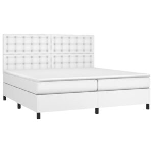 Κρεβάτι Boxspring με Στρώμα Λευκό 200x200 εκ. Συνθετικό Δέρμα