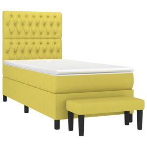 Κρεβάτι Boxspring με Στρώμα Ανοιχτό Πράσινο 90x190εκ Υφασμάτινο