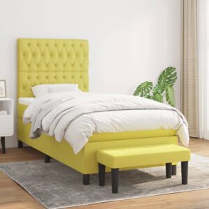 Κρεβάτι Boxspring με Στρώμα Ανοιχτό Πράσινο 90x190εκ Υφασμάτινο