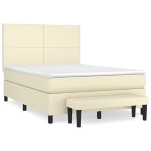 Κρεβάτι Boxspring με Στρώμα Κρεμ 140x190εκ. από Συνθετικό Δέρμα