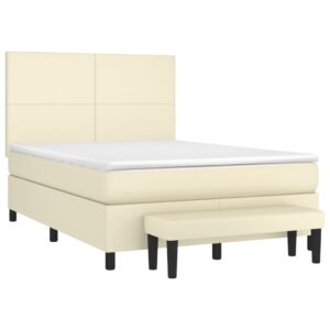 Κρεβάτι Boxspring με Στρώμα Κρεμ 140x190εκ. από Συνθετικό Δέρμα