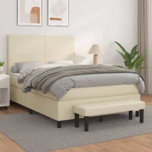 Κρεβάτι Boxspring με Στρώμα Κρεμ 140x190εκ. από Συνθετικό Δέρμα