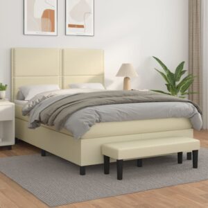 Κρεβάτι Boxspring με Στρώμα Κρεμ 140x190εκ. από Συνθετικό Δέρμα