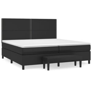 Κρεβάτι Boxspring με Στρώμα Μαύρο 200x200 εκ. Συνθετικό Δέρμα