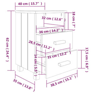 Κομοδίνα 2 τεμ. Καφέ Μελί 40x35x62 εκ. από Μασίφ Ξύλο Πεύκου