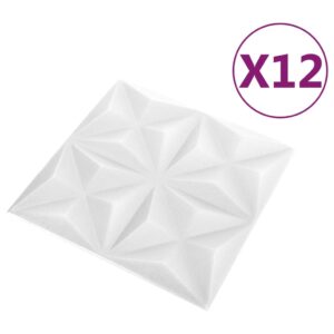 Πάνελ Τοίχου 3D 12 τεμ. Λευκό Origami 50 x 50 εκ. 3 μ²