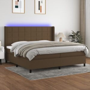 Κρεβάτι Boxspring με Στρώμα & LED Σκ.Καφέ 200x200εκ. Υφασμάτινο