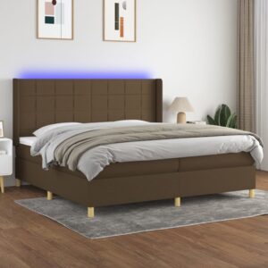 Κρεβάτι Boxspring με Στρώμα & LED Σκ.Καφέ 200x200εκ. Υφασμάτινο