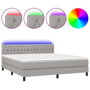 Κρεβάτι Boxspring με Στρώμα & LED Αν.Γκρι 180x200 εκ Υφασμάτινο