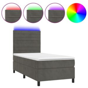 Κρεβάτι Boxspring με Στρώμα & LED Σκ. Γκρι 90x200 εκ. Βελούδινο