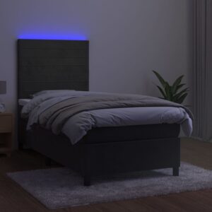 Κρεβάτι Boxspring με Στρώμα & LED Σκ. Γκρι 90x200 εκ. Βελούδινο