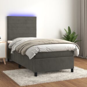 Κρεβάτι Boxspring με Στρώμα & LED Σκ. Γκρι 90x200 εκ. Βελούδινο